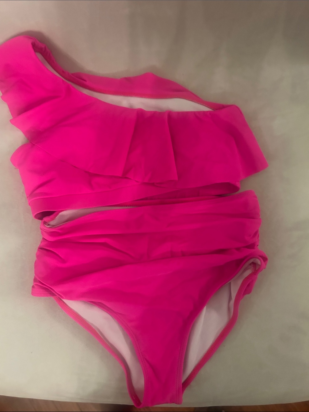 Amazon Women's Neon Pink One-Shoulder Ruffle Bikini Set